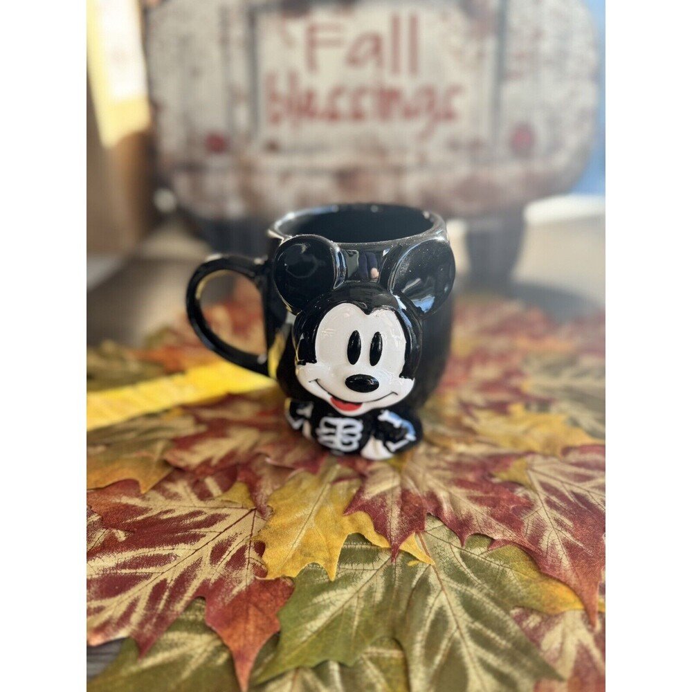NEW Disney Mickey Mouse 3D Skeleton Halloween Mug 16 oz